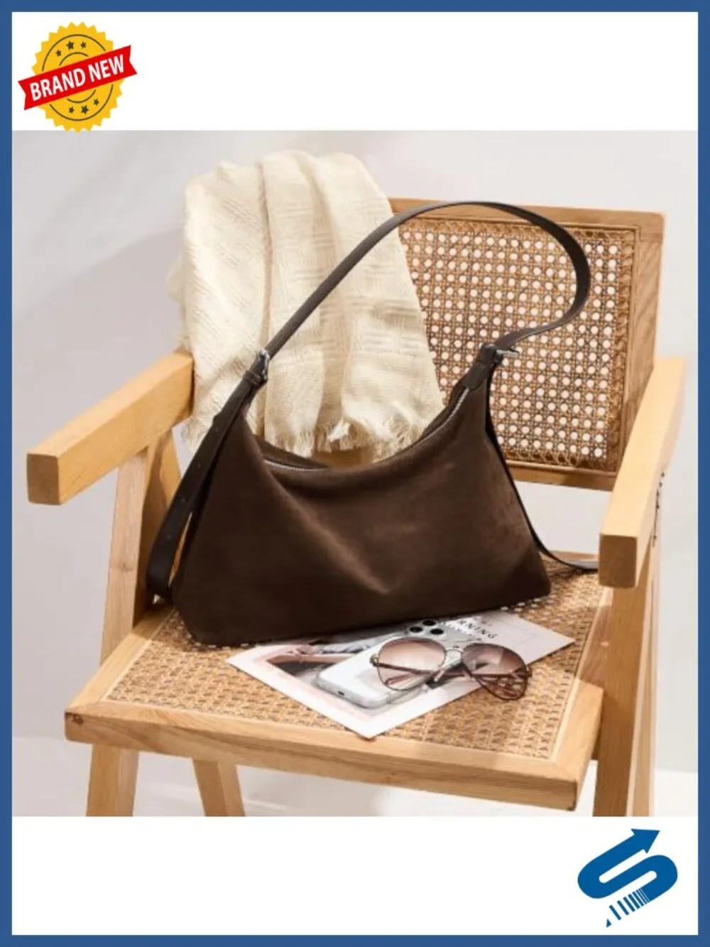Faux Suede Crescent Hobo Tote Bag Crossbody Shoulder Adjustable Handbag